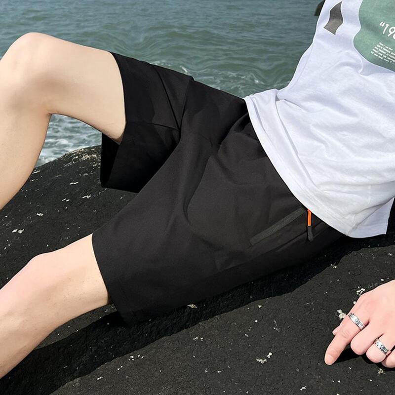 Men Zipper Pocket Shorts Retro Loose Fit Shorts Men's Retro Style Elastic Waist Sport Shorts with Zipper Pockets for Casual