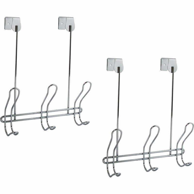 iDesign Classico Over the Door Organizer Hooks for Coats, Hats, Robes, Towels, 3 Hooks, Chrome, 2 pack