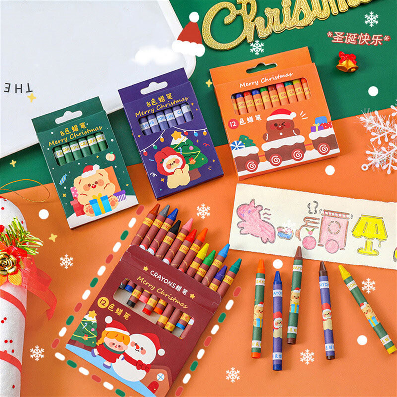 Crayons não tóxicos para crianças, Crayons de Natal, Baby Coloring Art Supplies, Estudantes Papelaria, 8 12 cores