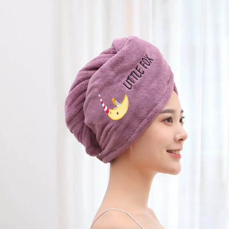 Serviette magique en microcarence pour sécher les cheveux, super absorbante, ronde avec bouton, bonnet de bain doux, turban pour femme