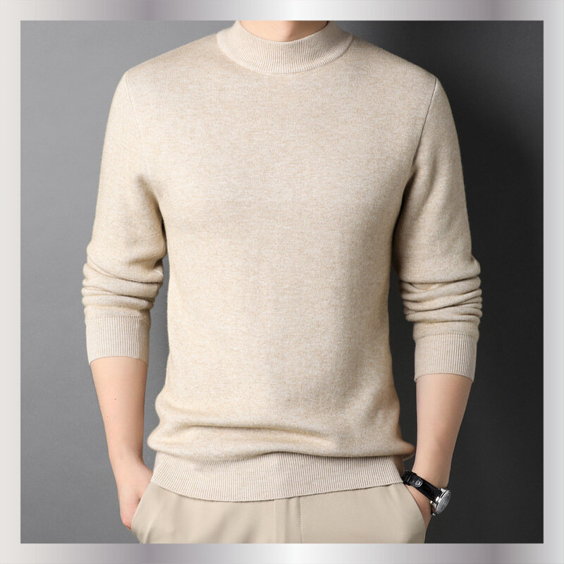 2023 New Spring Autumn Solid Color Slim Fit Men's Half Turtleneck Sweater Casual Pullover Korean Fashion Base Knitwear Top