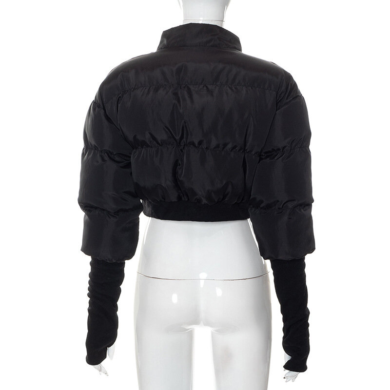 Зимняя Модная хлопковая куртка на молнии, пальто для женщин, однотонная, стоячий воротник, теплая короткая одежда с хлопковой подкладкой