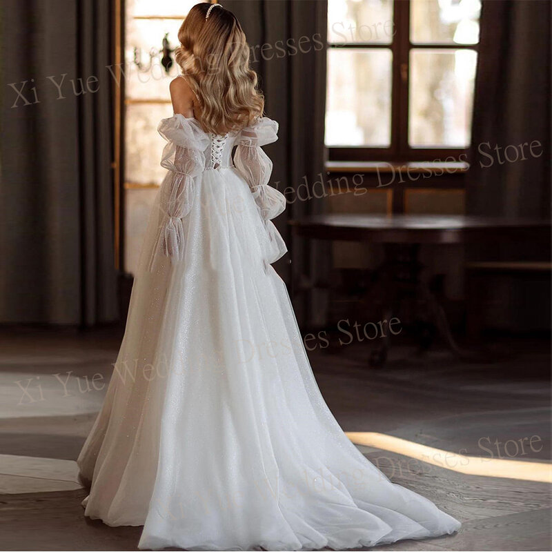 우아한 클래식 A 라인 여성 웨딩 드레스, 반짝이는 매력적인 레이스업 신부 가운, 공주 연인 드레스, 노비아 2024