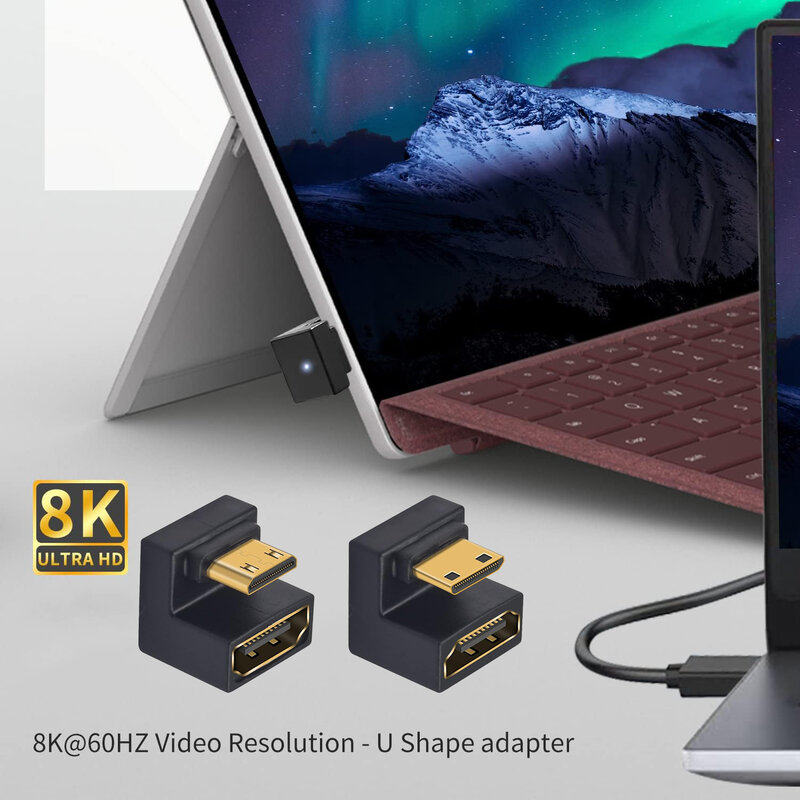 UP/Down Angle 180 Degree 8K@60Hz HDMI-compatible Female to Mini-HD Male U Shaped Adapter for Portable Monitor Notebook Camera