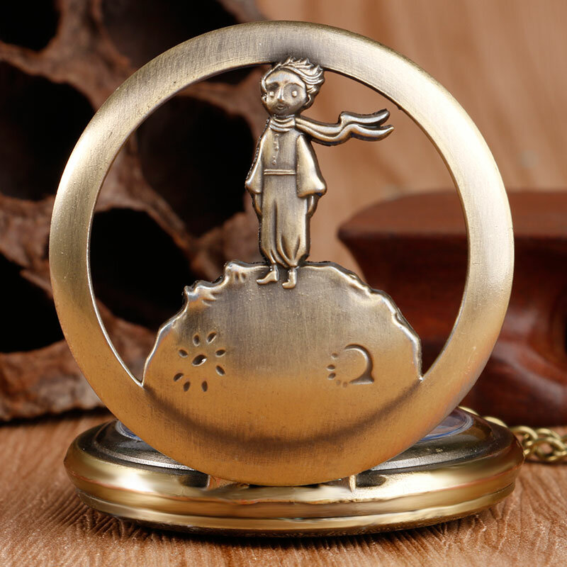 Vintage brązowy Hollow Design mały książę naszyjnik wisiorek zegarek kieszonkowy zegar na prezent dla dzieci Mlae Relogio Saati