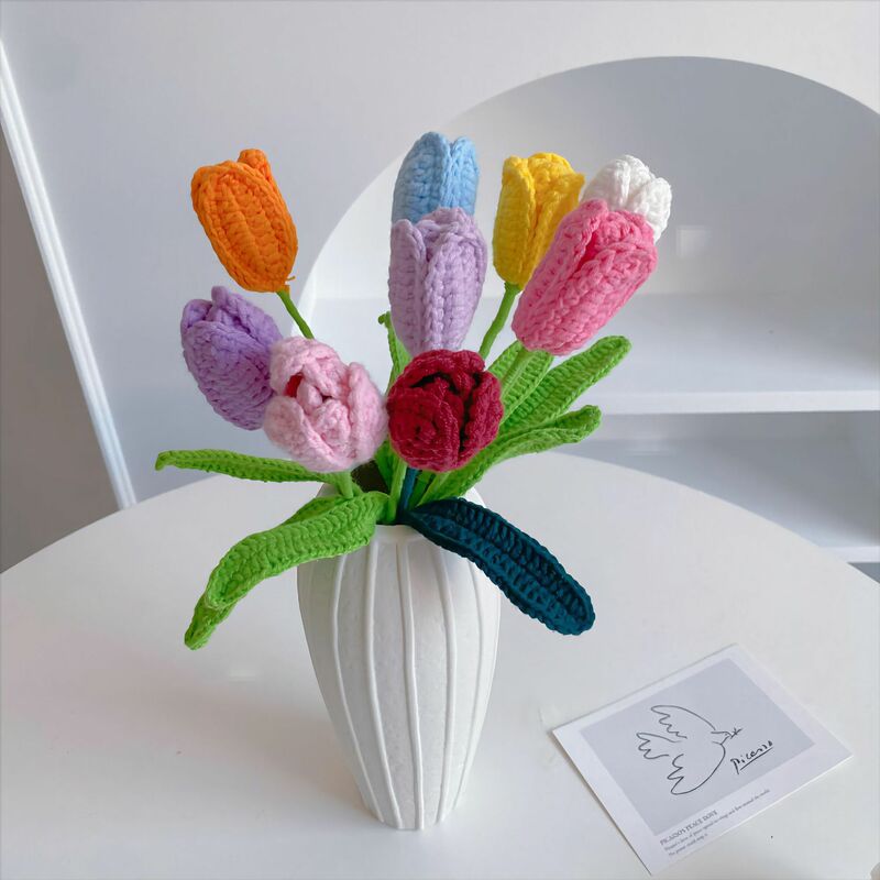 Diy lã mão-tecido imitação eterna flor tulipa terminou feriado presente criativo