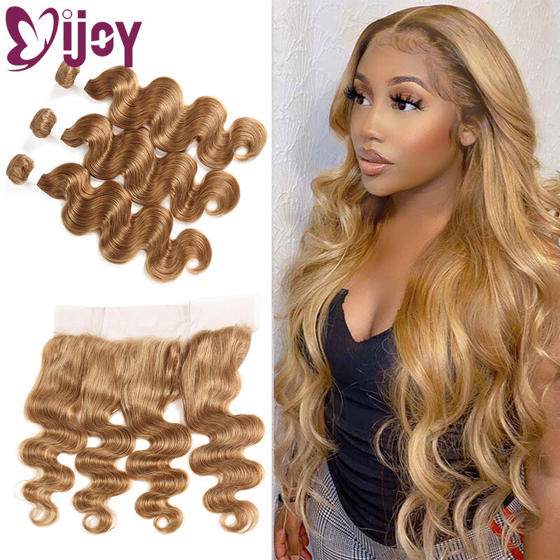 Body Wave Bundles With Frontal Brazilian Hair 13x4 Lace Frontal With 3/4 Bundles Honey Blonde Remy Human Hair Extension IJOY