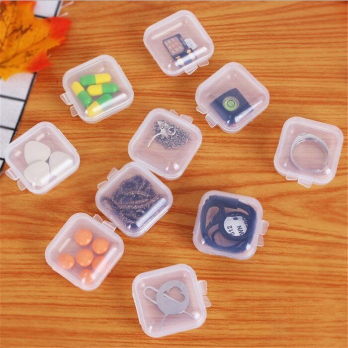 Mini Caixa De Armazenamento De Plástico Quadrado Transparente, Organizador De Jóias, Embalagem De Brincos, Pequeno, 60Pcs