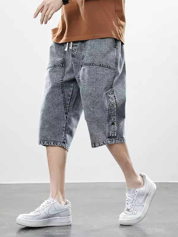 Letnie męskie szorty dżinsowe bryczesy hiphopowy sweter luźne jeansowe szorty bawełniane proste spodnie capri Plus rozmiar 8XL