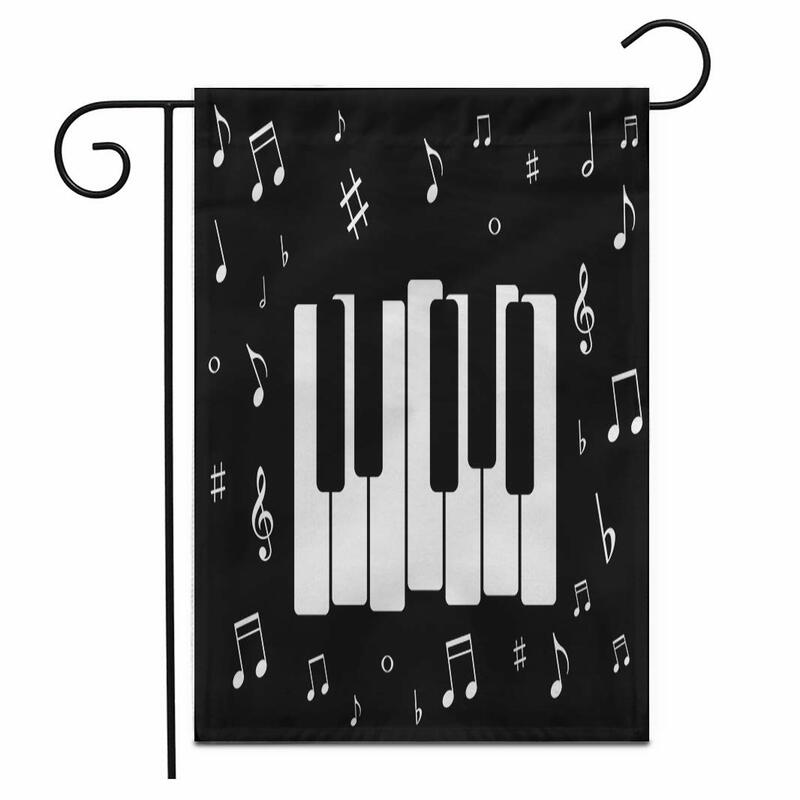 เปียโนโน้ตดนตรีธงสวนคีย์สีดำและสีขาวธงลานดนตรีโพลีเอสเตอร์สองด้านธงตกแต่งระเบียงบ้านกลางแจ้ง