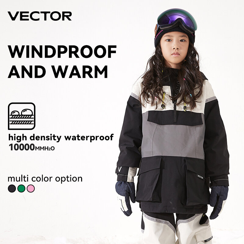VECTOR Ski Wear Children Hooded Sweater Reflective Boys and Girls Ski Wear Thickened Warmth Waterproof Ski Equipment Ski Suit