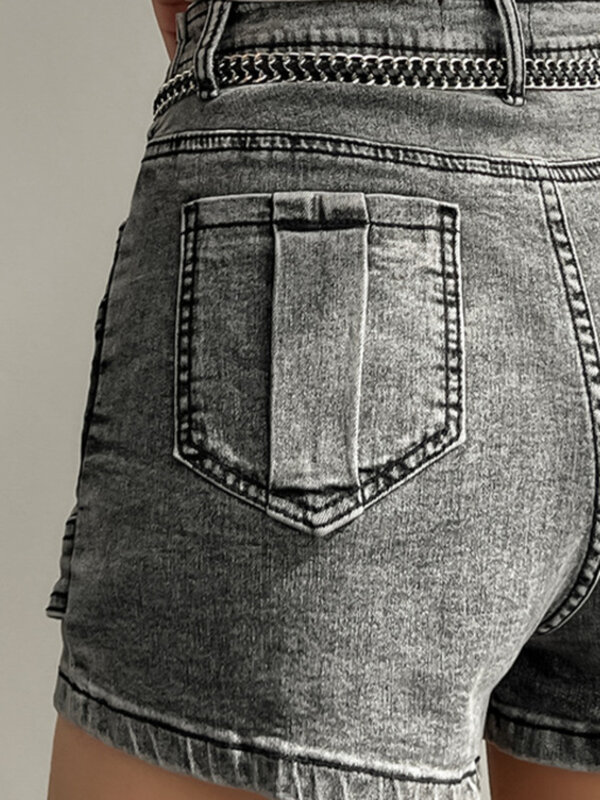 DEAT-Saia jeans de cintura alta feminina, corrente irregular, cinza emendado, acima do joelho, maré feminina, moda, novo, verão, 2024, 17A1443