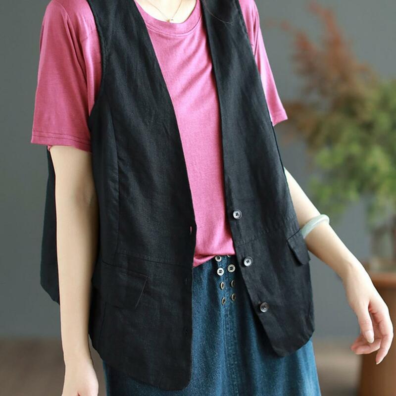 Casual Slim Fit Vest Jacket Stylish Women's Sleeveless Cardigan Vest with V Neckline Slim Fit Solid Color Waistcoat for Casual