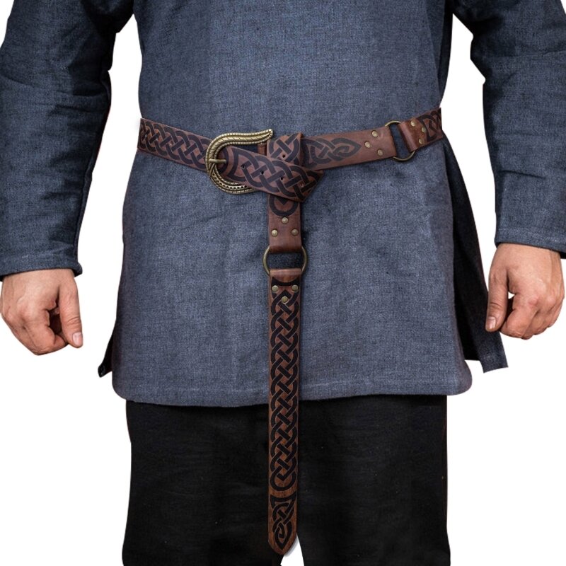 Medieval Embossed PU Leather O-Ring Belt, Robe Tunic Waist Belts, Pirate Belt, History Repeat Costume Belt Knight Belt