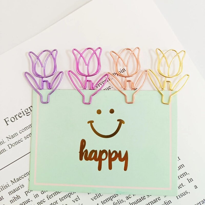 10PCS/SET Colored Tulip Shaped Paper Clip Colored Paper Clip Office Stationery Metal Bookmark Holder Stationery Paper Clips