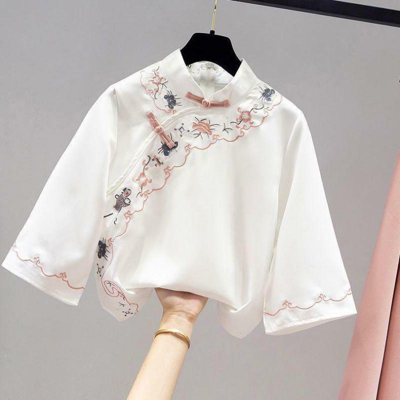 Elegant Hanfu Women's Summer New Butterfly Sweet Chinese Suit Embroidered Top Suit Hanfu Blouse Skirt Two-piece Set Large Size