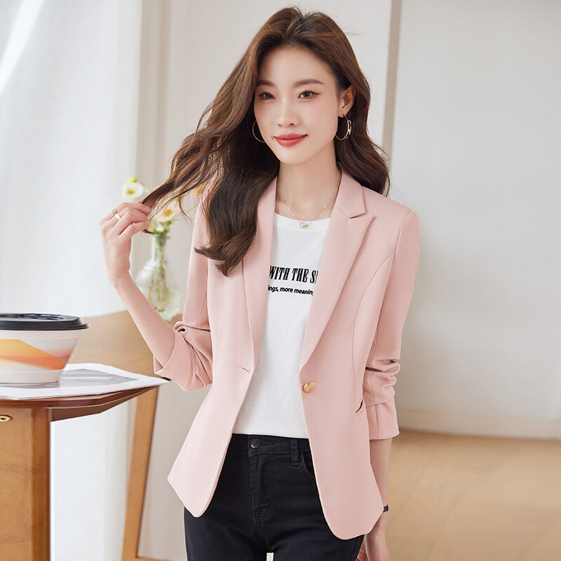 Lenshin Women Solid Single Button Jacket Full Sleeve Blazer Fashion Office Lady Casual Coat Outwear Single Button Spring Tops