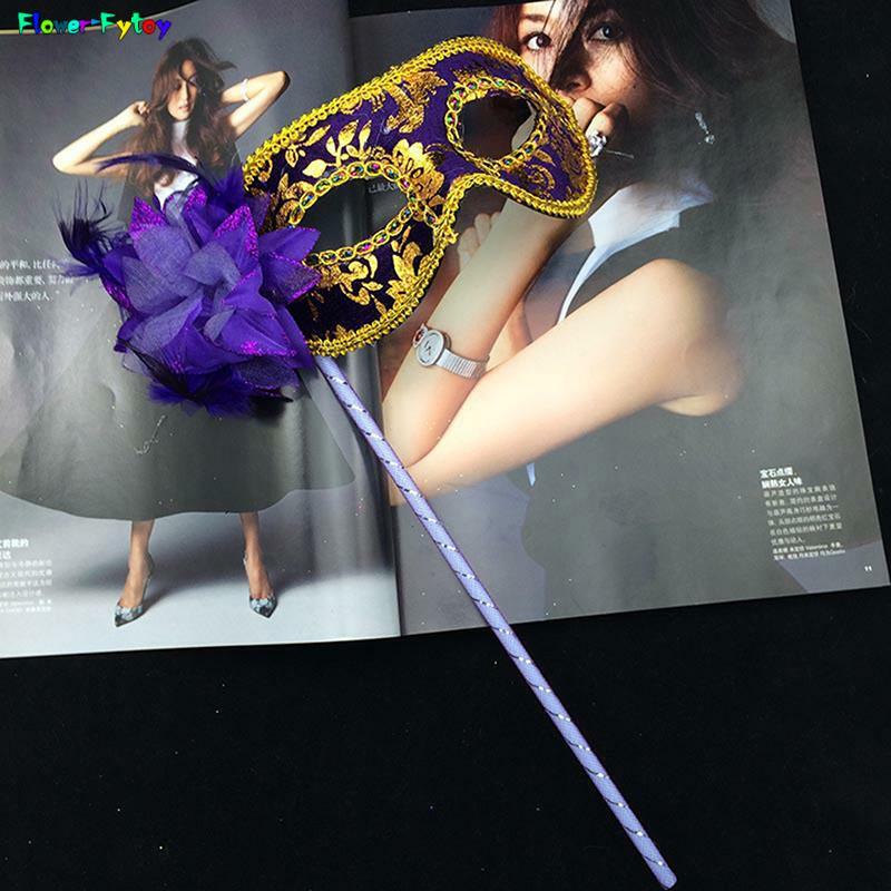 1pc Masks Venetian Masquerade Eye Mask On Stick Mardi Halloween For Party Prom Ball Purple Fantasy