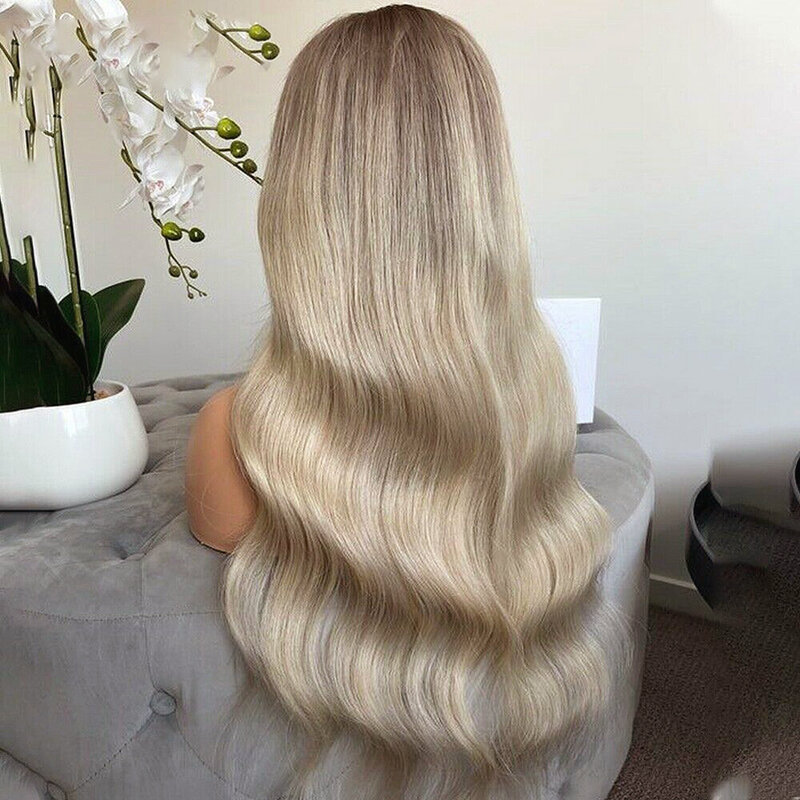 Ash Blonde Lace Front Human Hair wig Body Wave 613 Blonde Colored Brown Hightlight Ombre full lace Frontal Hd Transparent lace