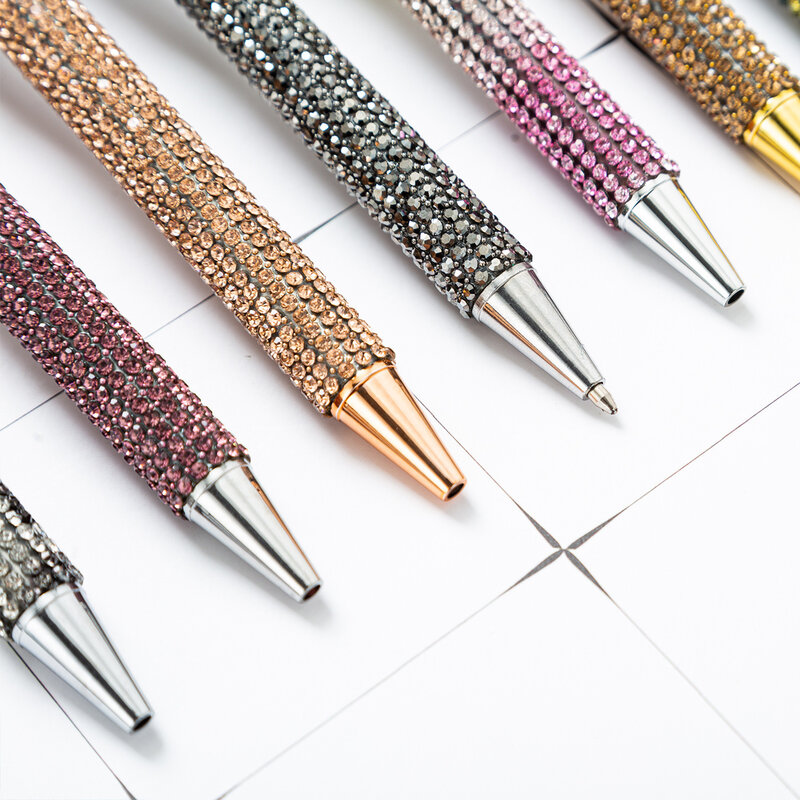 Bolígrafo de lujo con diamantes de imitación para boda, suministros de papelería de Metal, color oro rosa, escuela, oficina, alta calidad, 1 pieza