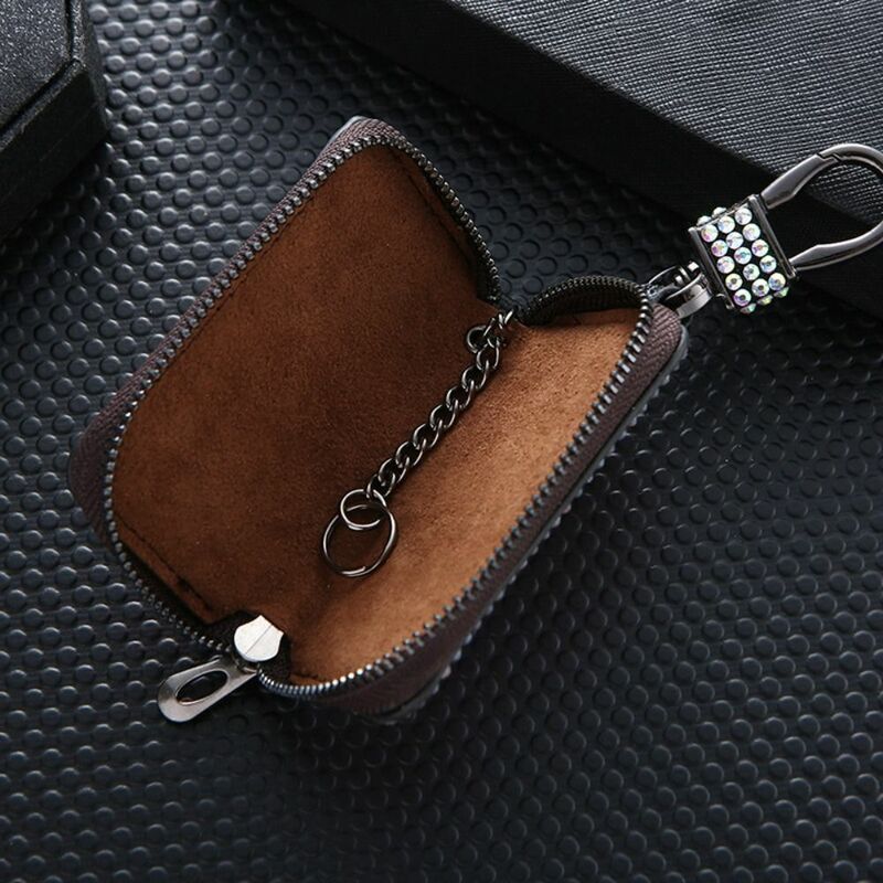 Leather Car Key Accessories Protective Case Car Organizer Diamond Inlaid Key Bag Keys Organizer Zipper Key Bag Diamond Key Case