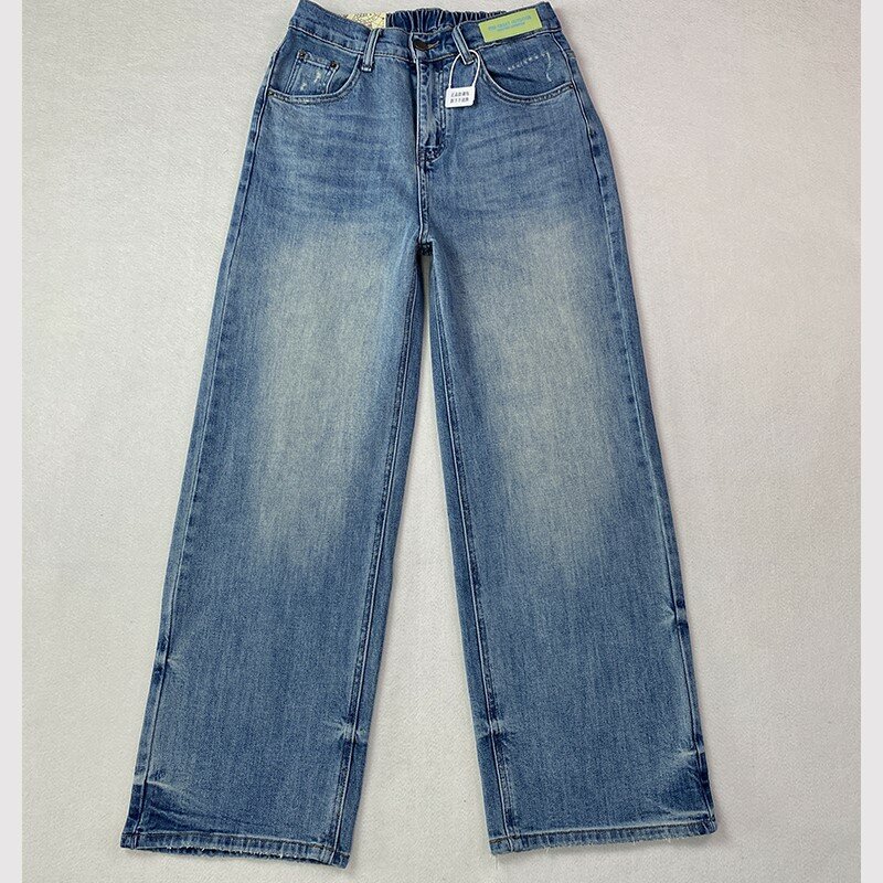 2024 Frühling neue Plus Size Blue Straight Jeans Frauen einfache Mode lässig lose Denim weites Bein in voller Länge Hosen