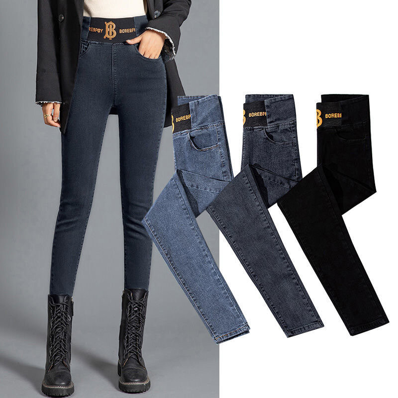 Plus Size 26-34 Skinny Pencil Jeans For Women High Waits Streetwear Legging Denim Pants Casual Letter Print Slim Stretch jeans