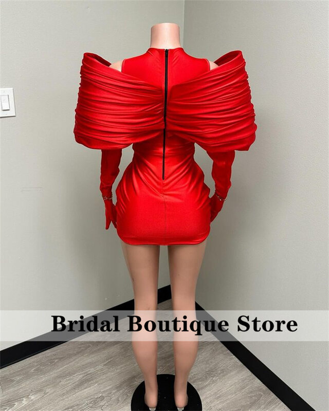 Stunning New Arrival 2024 Red Prom Gown With Two Gloves Off Shoulder Birthday Party Cocktail Dresses Robe De Bal Custom-Made