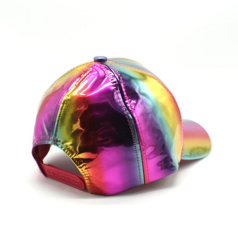 Gorras holográficas brillantes para Cosplay, gorras de béisbol ajustables de ala plana de Hip Hop, sombrero Snapback reflectante para Rave