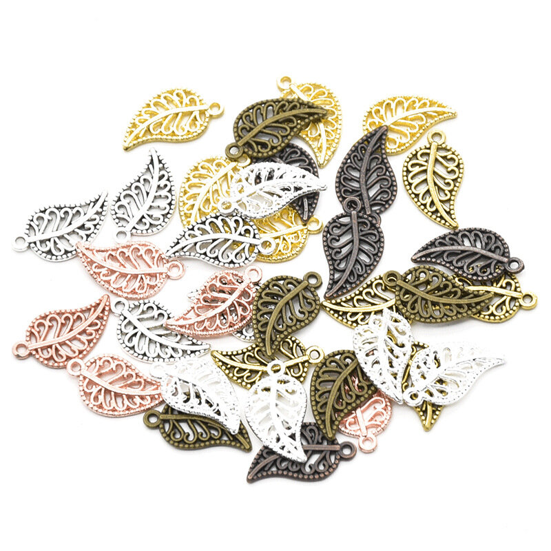 스테인리스 스틸 할로우 리프 펜던트, 여러 가지 빛깔의 잎 펜던트, DIY 쥬얼리 제작, 디스커버리에 적합, 로트당 50 개