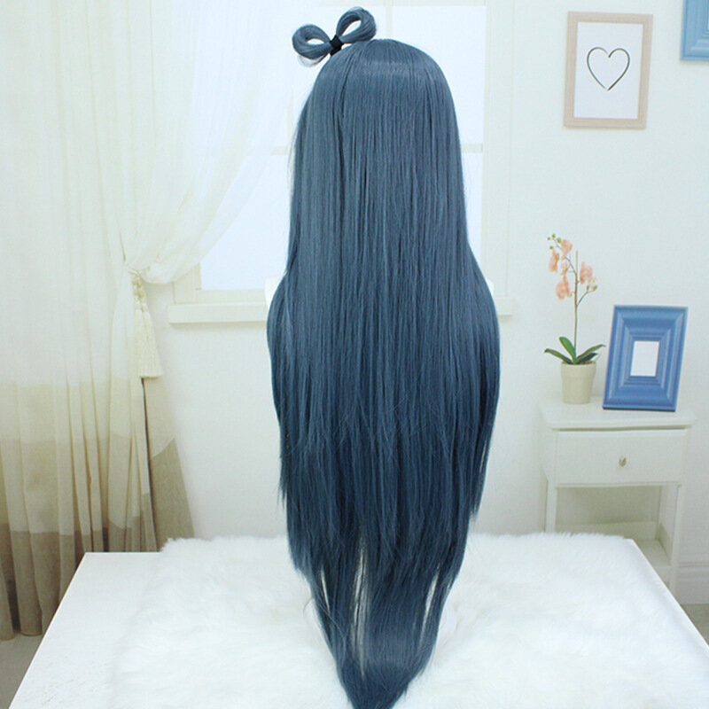 Wig Cosplay Anime dewasa biru Periwig panjang simulasikan rambut Wig penyamaran peran Anime Jepang properti aksesori kepala Halloween