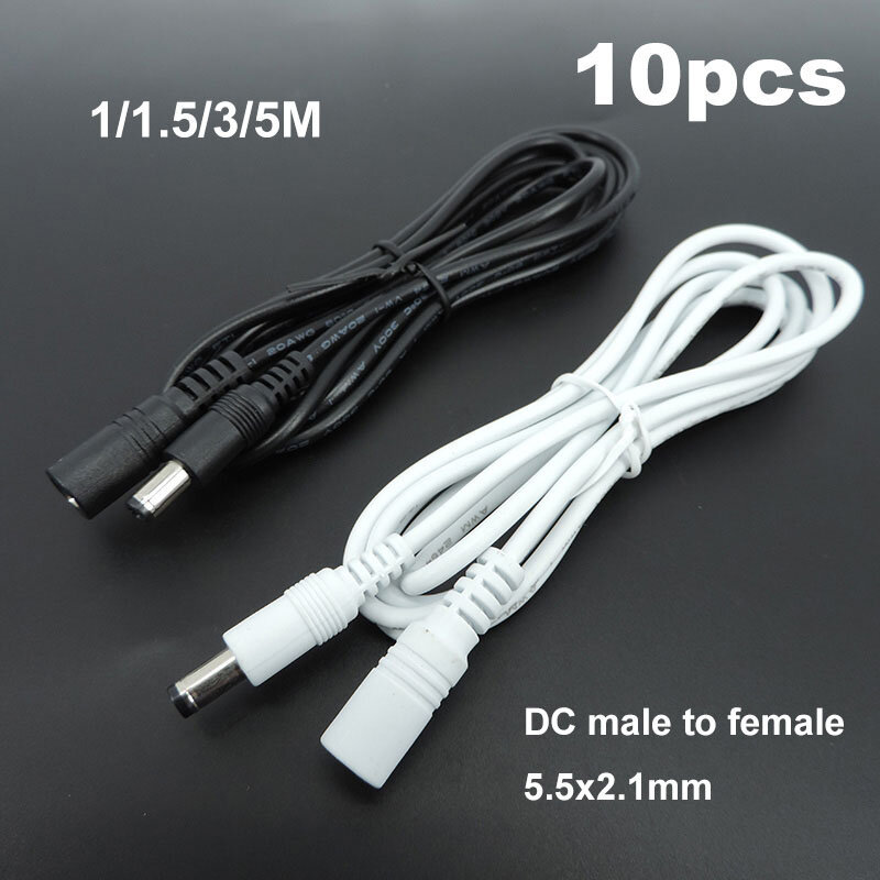 10x 22awg 3A DC Male To male female Power supply Adapter white black cable Plug 5.5x2.1mm Connector wire 12V Extension Cords E1