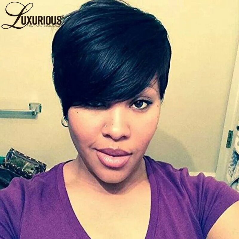 Pre Plucked Glueless Short Pixie Cut Wigs For Black Women Straight Natural Machine Made Wig Brazilian Virgin Remy Human Hair Wig