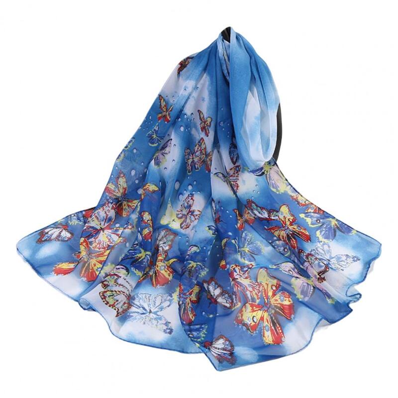 Szyfonowa chusta damski modny nadruk szalik dekoracyjny oddychająca sukienka Ultra cienka, długa miękki szalik z nadrukiem