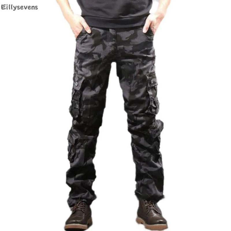 Kamuflażowe spodnie cargo męskie spodnie treningowe miejskie kombinezony jednokolorowe kieszenie na zewnątrz spodnie robocze spodnie pantalones cargo