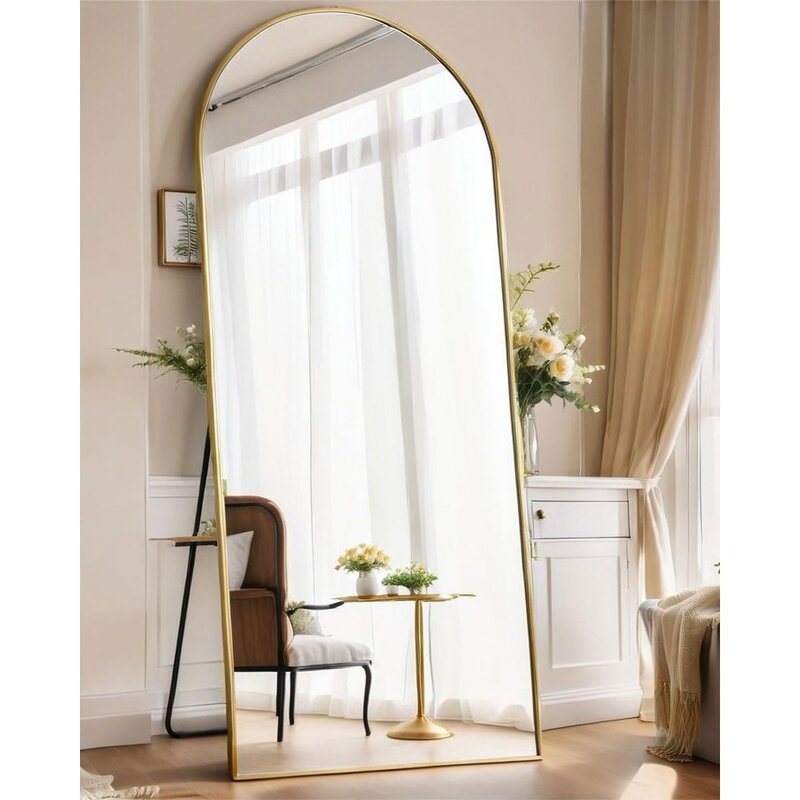 Specchio ad arco KOMCOTE a figura intera, specchio lungo fino al pavimento, specchio ad arco, specchio da parete 71 "x 28" a figura intera, specchio da pavimento dorato