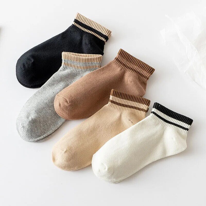 Women's Socks Simple Solid Color Double Rod Ribbed Fashion Trend Versatile Korean Academy Style Series Cotton Socks B104