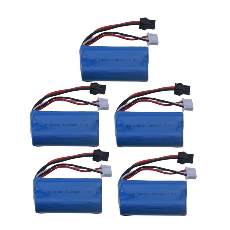 1-5 stuks 7.4v 1200mah 14500 Li-ion batterij sm voor elektrisch speelgoed water kogel pistool speelgoed accessoire 7.4v batterij voor voertuigen rc speelgoed