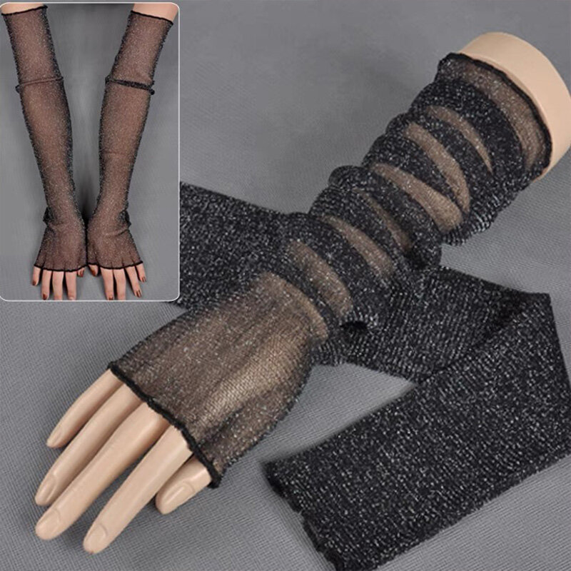Luxury Long Lace Gloves Hollow-Out Fingerless Gloves Women Sun Protection Sleeves Mesh Lace Thin Hand Cycling Gloves Gym Gloves