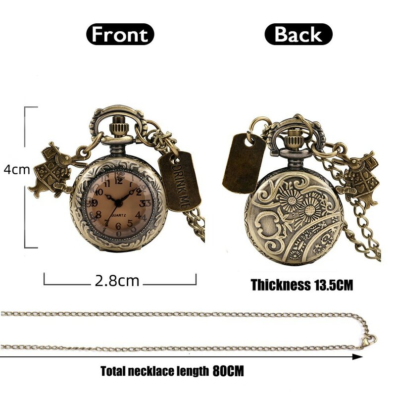 Vintage Bronze Pocket Watch para Crianças, Mini Coelho, Movimento de Quartzo Presente, Relógio Pingente, Bonito e Mini