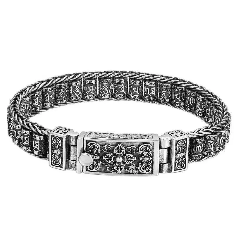 Luksusowa biżuteria S925 srebrna ręcznie tkana biżuteria etniczna Punk rockowa bransoletka męska Vintage srebrna bransoletka prezent urodzinowy sprzedaż hurtowa