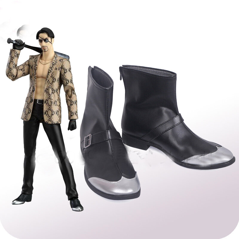 Yakuza goro majima preto cosplay sapatos botas halloween carnaval festa traje acessórios