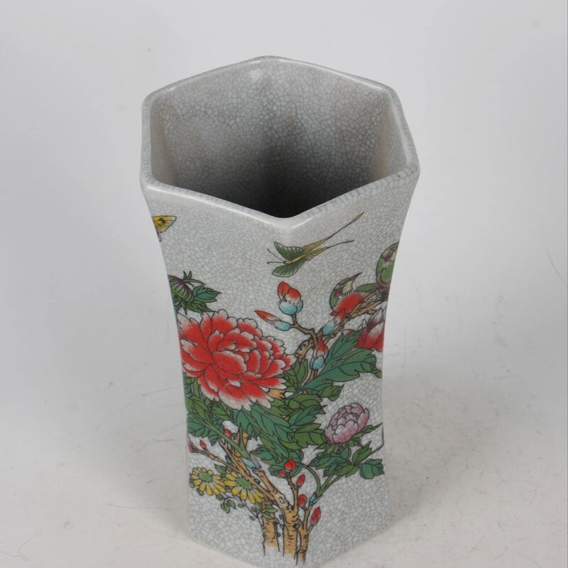 Collection of Chinese Fold Ceramic Vase Painted flower and bird Pattern Home Decoration W Qianlong Logo