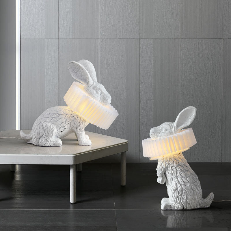 Nordic cartoon coelho abajur, lâmpada de resina decorativa para quarto de crianças, abajur de cabeceira, design criativo