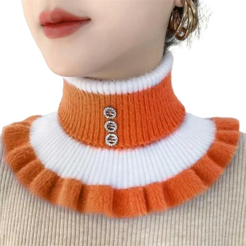 Winter Women Scarf Fake High Collar Color Matching Ruffle Rhinestone Decor Windproof Neck Warmer Knitted