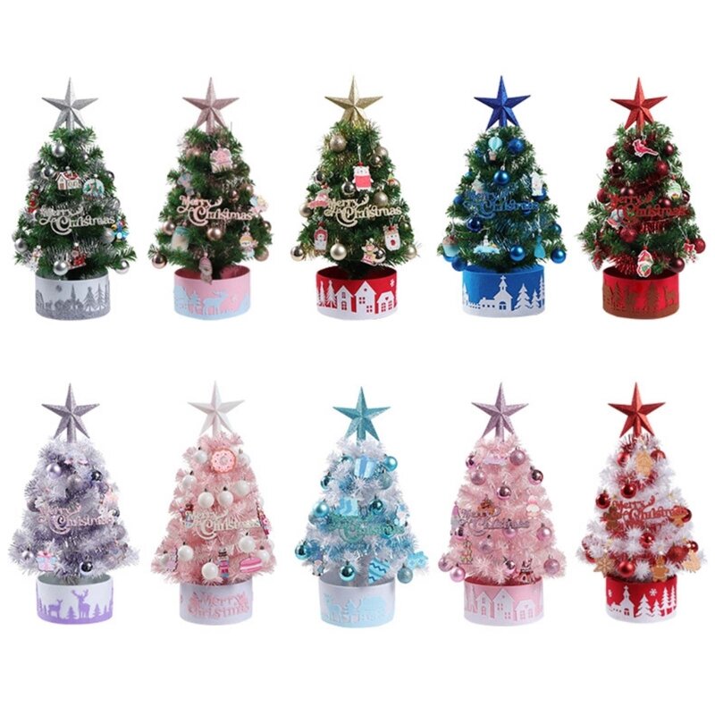 Árbol Navidad con adornos estrellas, cadena luces Led para decoraciones navideñas escritorio DIY, envío