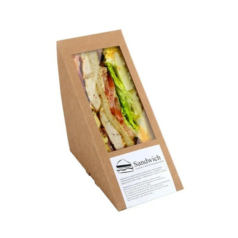 Customized productCustom Design Kraft Paper wedge shaped Sandwich Box with window