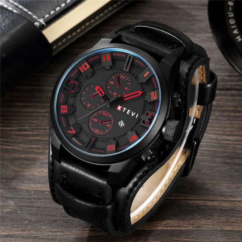 YIKAZE Luxury Leather Strap Watch Men's Quartz Classic Retro Men's Wrist Watches Big Dial Date Business Wristwatches for Man