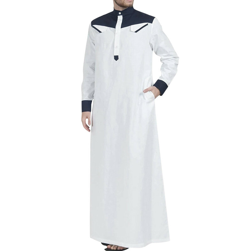 Традиционная мусульманская одежда контрастного цвета мусульманское платье на Ближнем Востоке Jubba tobe мужской халат с длинными рукавами воротник-стойка