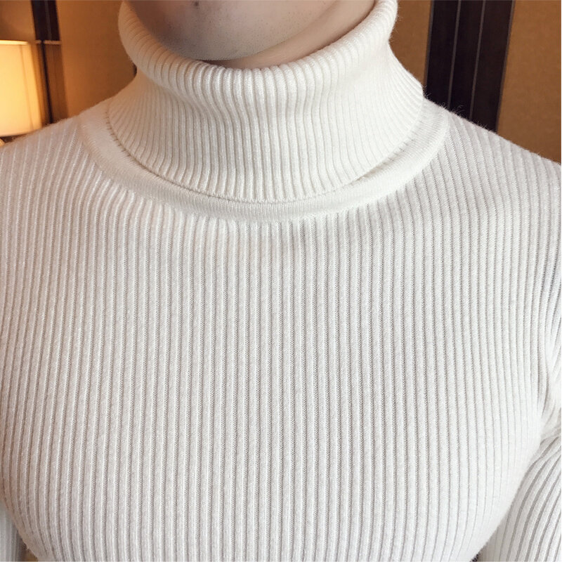 Мужская водолазка в полоску, однотонный теплый вязаный свитер с двойным воротником, облегающие свитеры, осень/зима 2022
